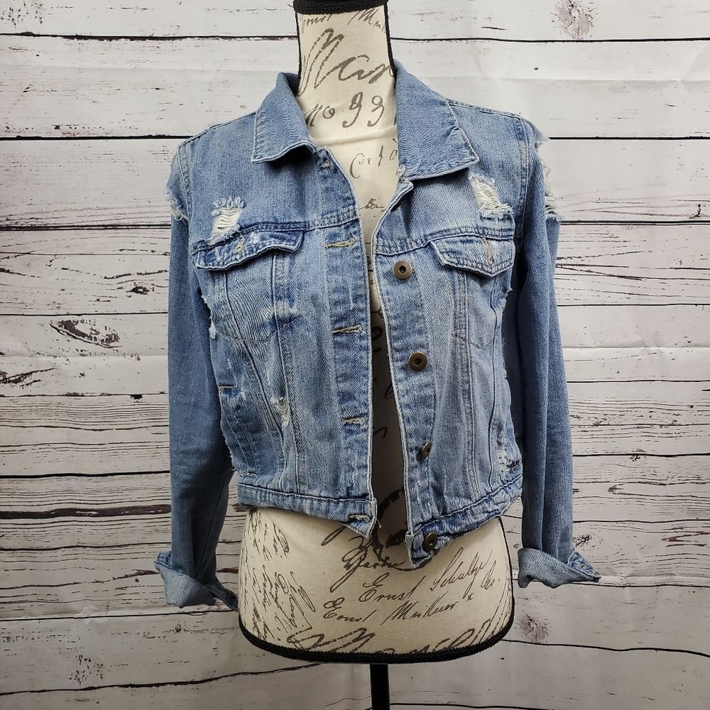 Forever 21 Distressed Denim Jacket, Size Small